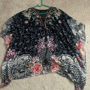 Rhinestone lace up sheer coverup kaftan